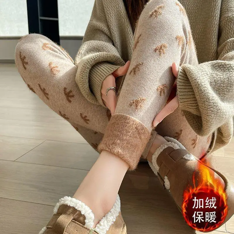 

Осень-зима женские брюки кашемировые вязаные дышащие леггинсы женские на флисовой подкладке хлопковое бархатное утепленное термобелье