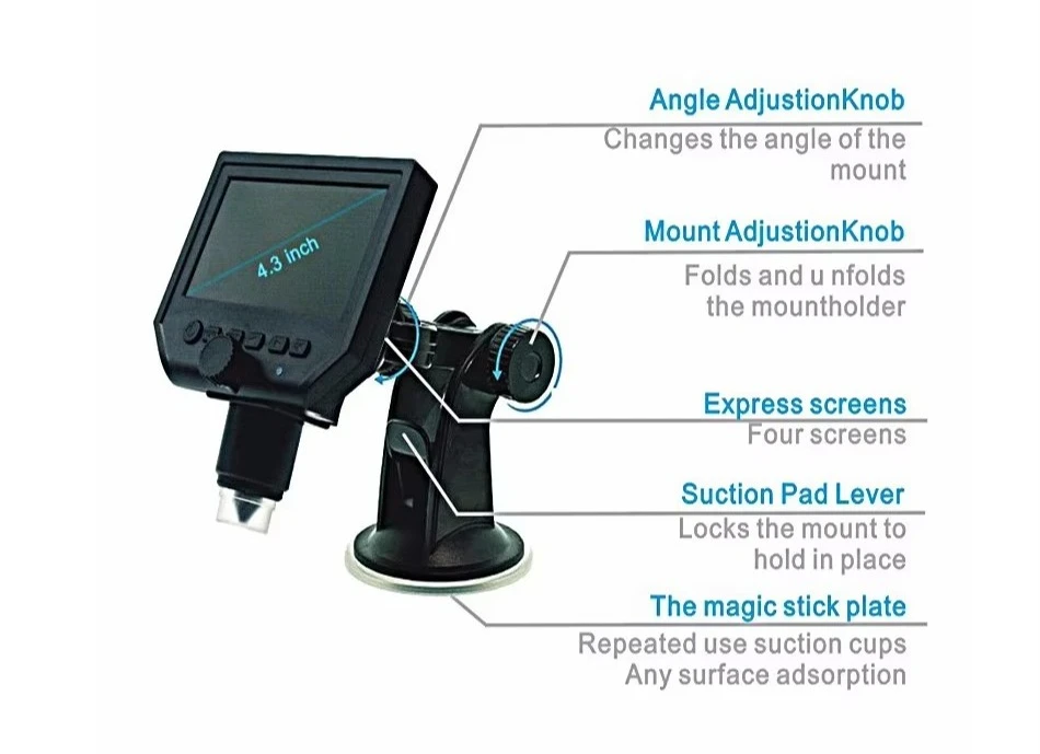 Portable high definition electronic digital microscope with 4.3 inch LCD screen 3.6MP magnifying glass camera