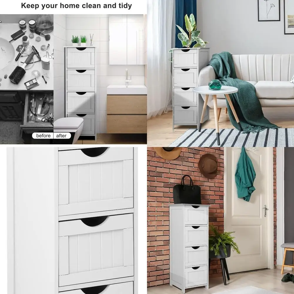 

4-Drawer Wooden Slim Bathroom Storage Cabinet - Freestanding Organizer for Home & Office
