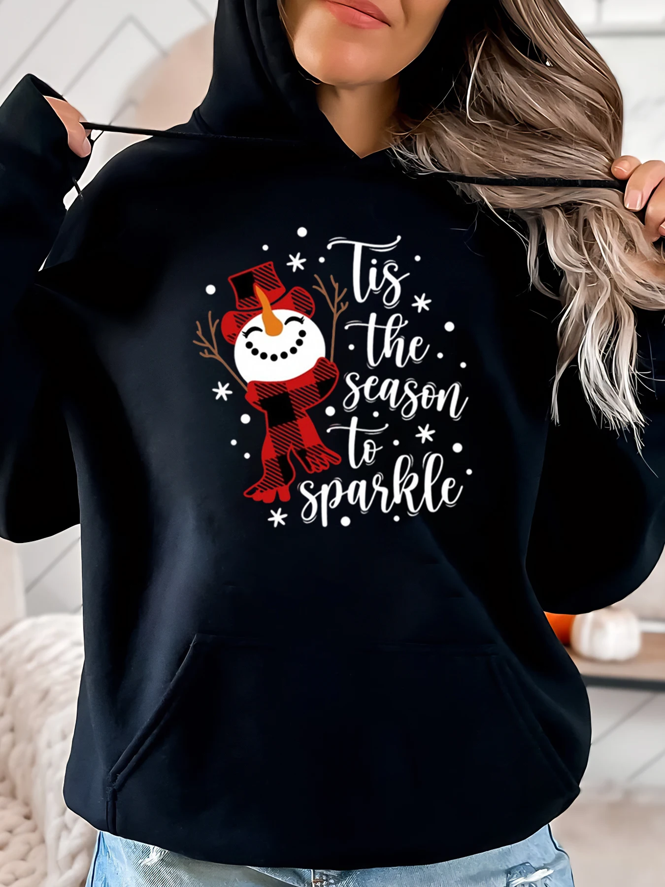 

Снеговик — это сезон – блестящая рождественская толстовка с капюшоном, женская праздничная одежда черного цвета, большие размеры