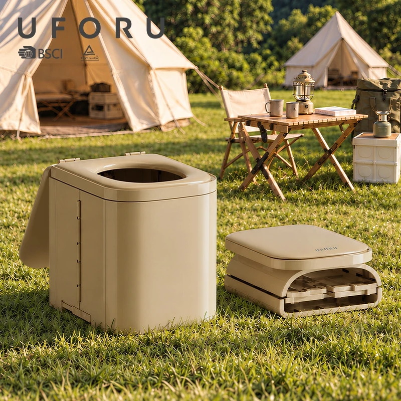UFORU Foldable Camping Toilet Multifunctional Outdoor Commode Seat Can Be Stool Trash Bin For Camping Car Travel Emergency