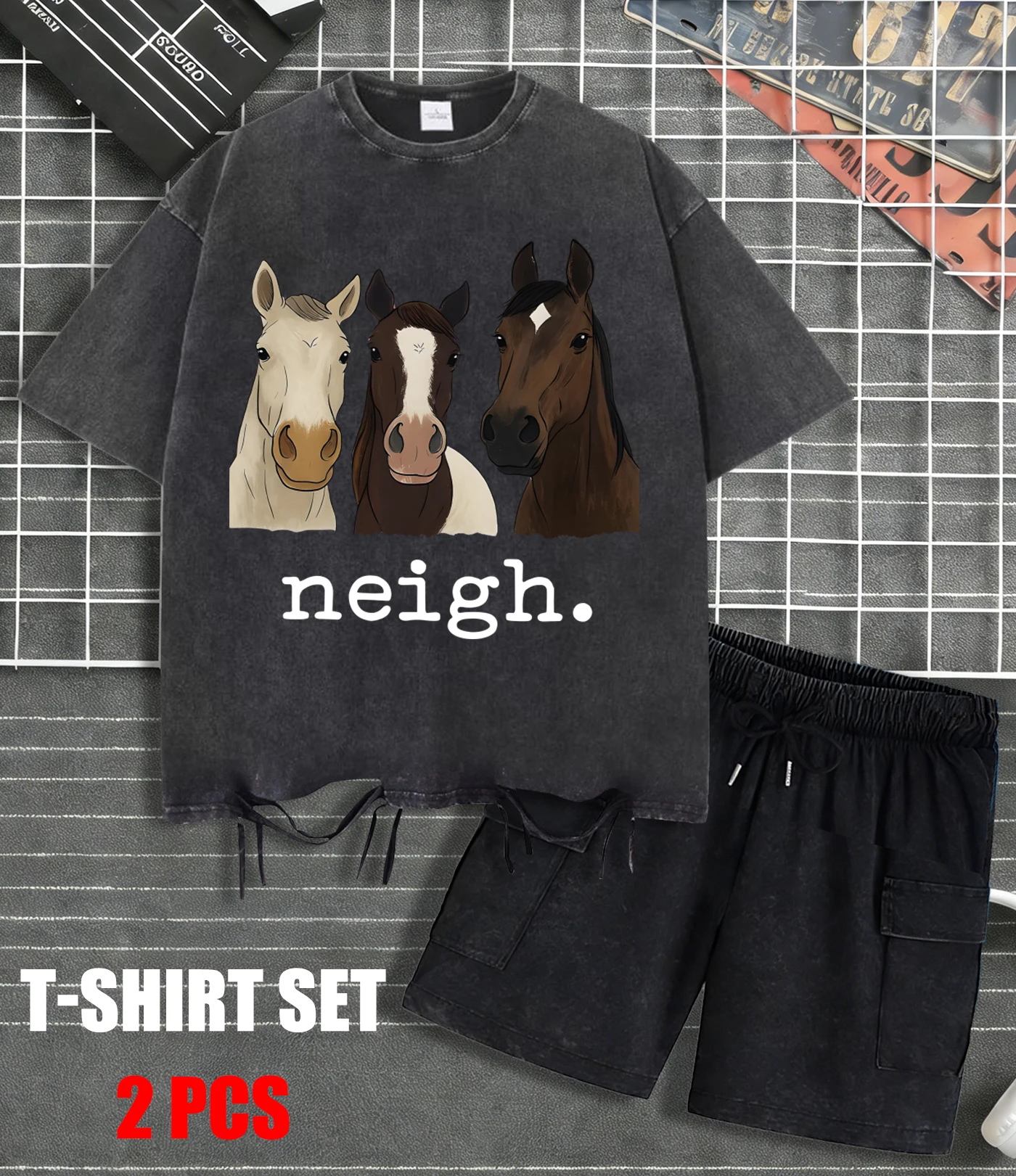 

Look At The Horse You Called Print Washed Mens T-Shirt Summer Casual Trendy Sportsuit Cotton Streetwear Basics Holes Clothing