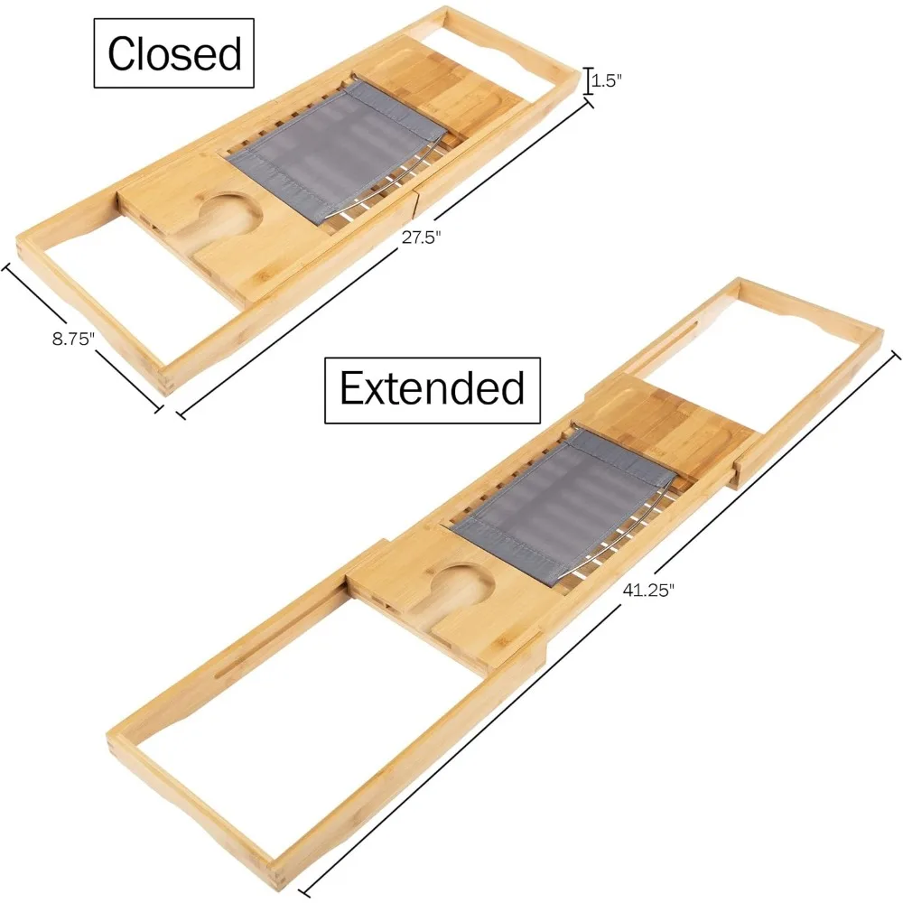 

Выдвижной бамбуковый поднос для ванны с держателем для телефона, прорезью для чашки и подставкой для книг для расслабляющих аксессуаров для ванны