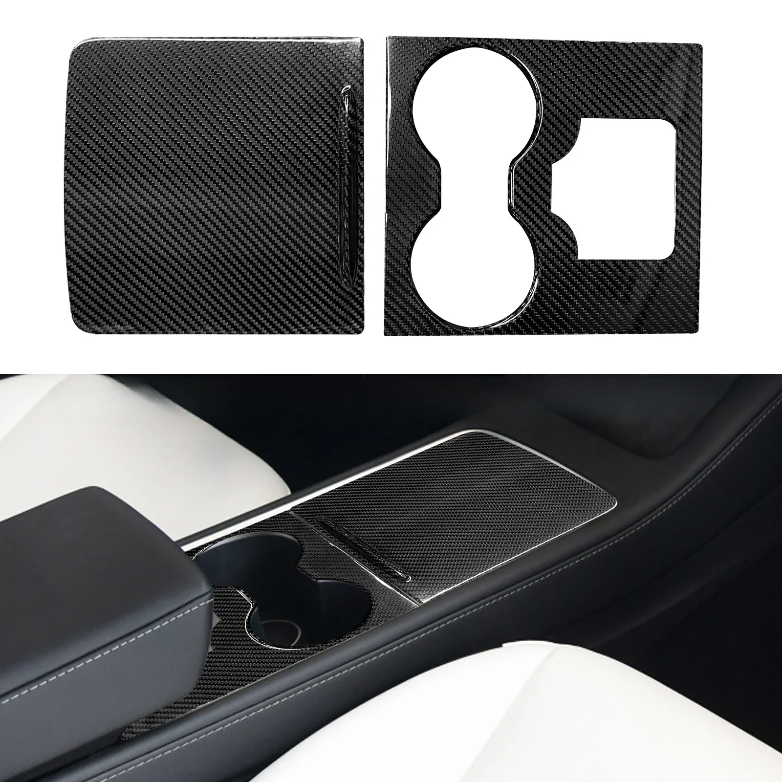 For Tesla Model 3 Y 100% Real Carbon Fiber Central Control Panel Console Cover Sticker Armrest Protective Patch Car Modification