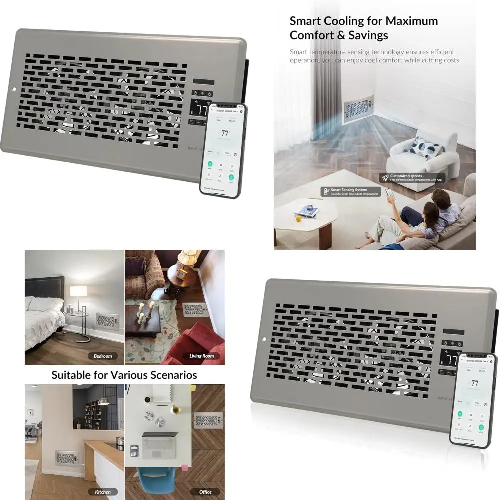 

6 x 12 Quiet Register with Smart Vent Technology and Dual Temperature Control, Compatible with Heating and Cooling Systems