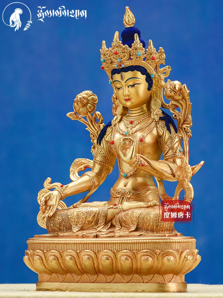 Tibetan pure copper gilt 1 foot 31cm whiteness female Buddha statue, 10 inch bronze statue ornament dedicated to Tibetan tantra