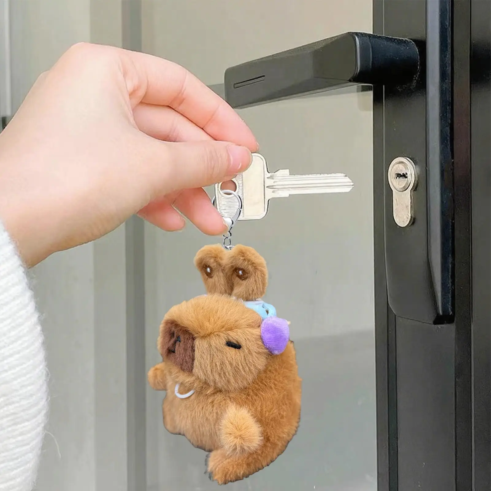 Porte-clés pour femmes animaux compacts Capybara porte-clés en peluche Capybara porte-clés sac à dos pendentif pour hommes femmes garçons filles jeunes adolescents