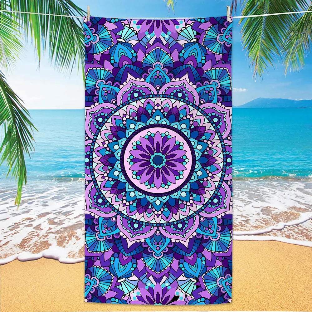 

Purple Mandala Beach Towel Sand Free Quick Dry Microfiber Bath Towel Bohemian Floral Large Towels for Summer Vacation Seaside