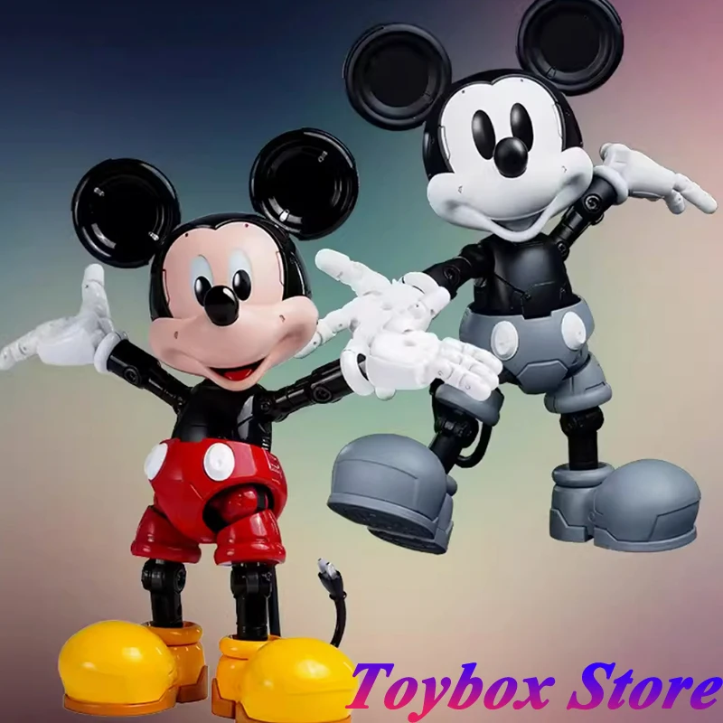 HEATBOYS Disney Anime Mickey Mouse Simulation Mini 19cm Black White Colorful Mech Mickey Action Figure Fans Best Gift Collects