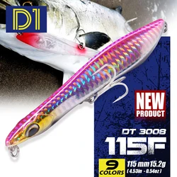 D1-señuelo Popper de cabeza de serpiente, cebo de lápiz para pesca, 80MM, 5,2g, flotante, 115MM, 15,2G/21,3g, Autowalker, aparejos de lubina