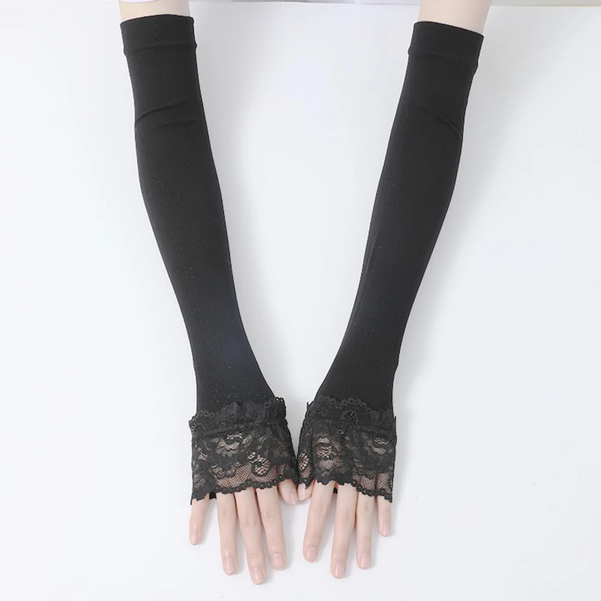 Women Long Elastic Arm Sleeve Fingerless Driving Gloves Sexy Lace Arm Cover Sun Protection Wrist Sleeve Comfort Soft Mittens view 5