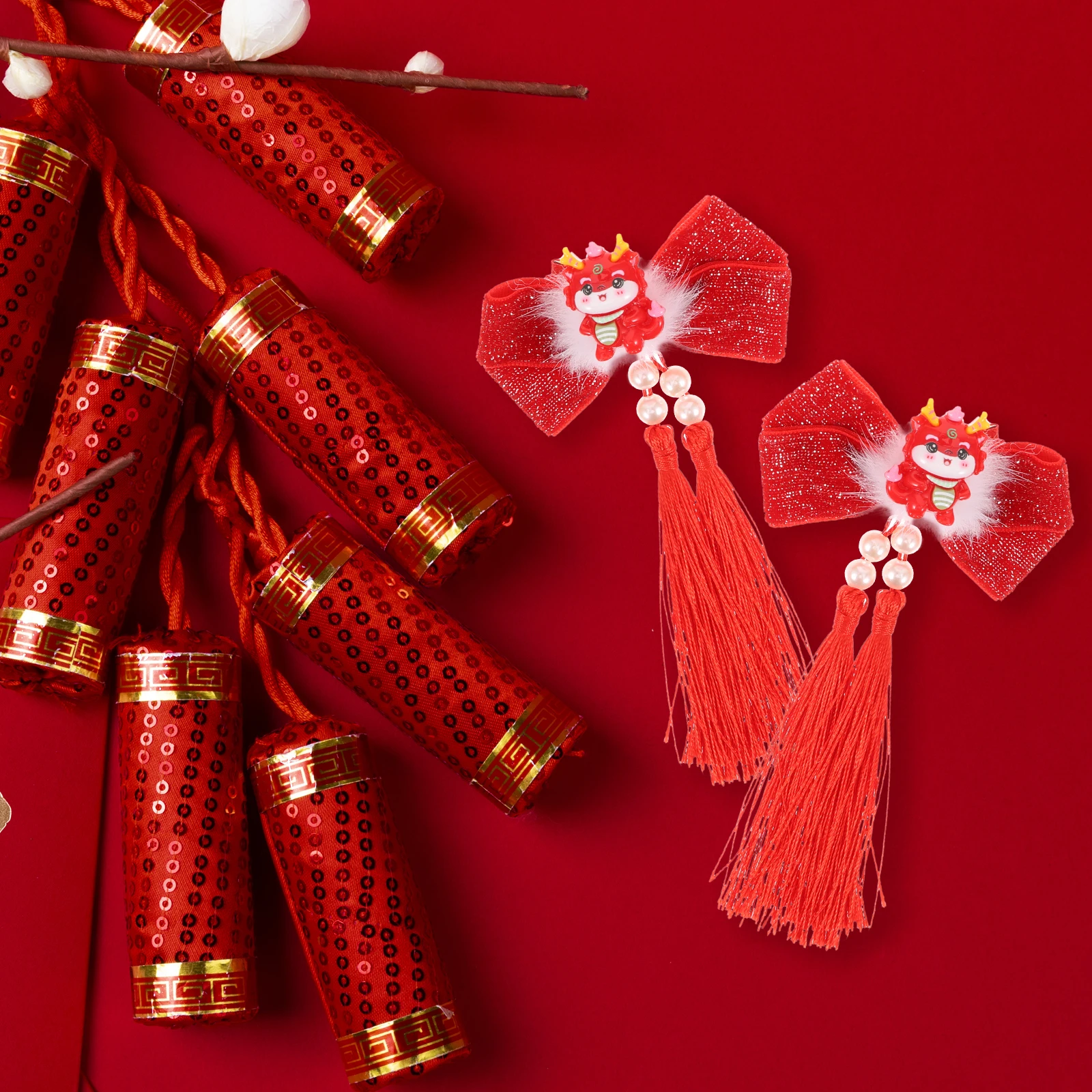 

Bow Hairpin Lunar New Year Accessories Chinese Dragon Headpiece Little Clip with Hanfu