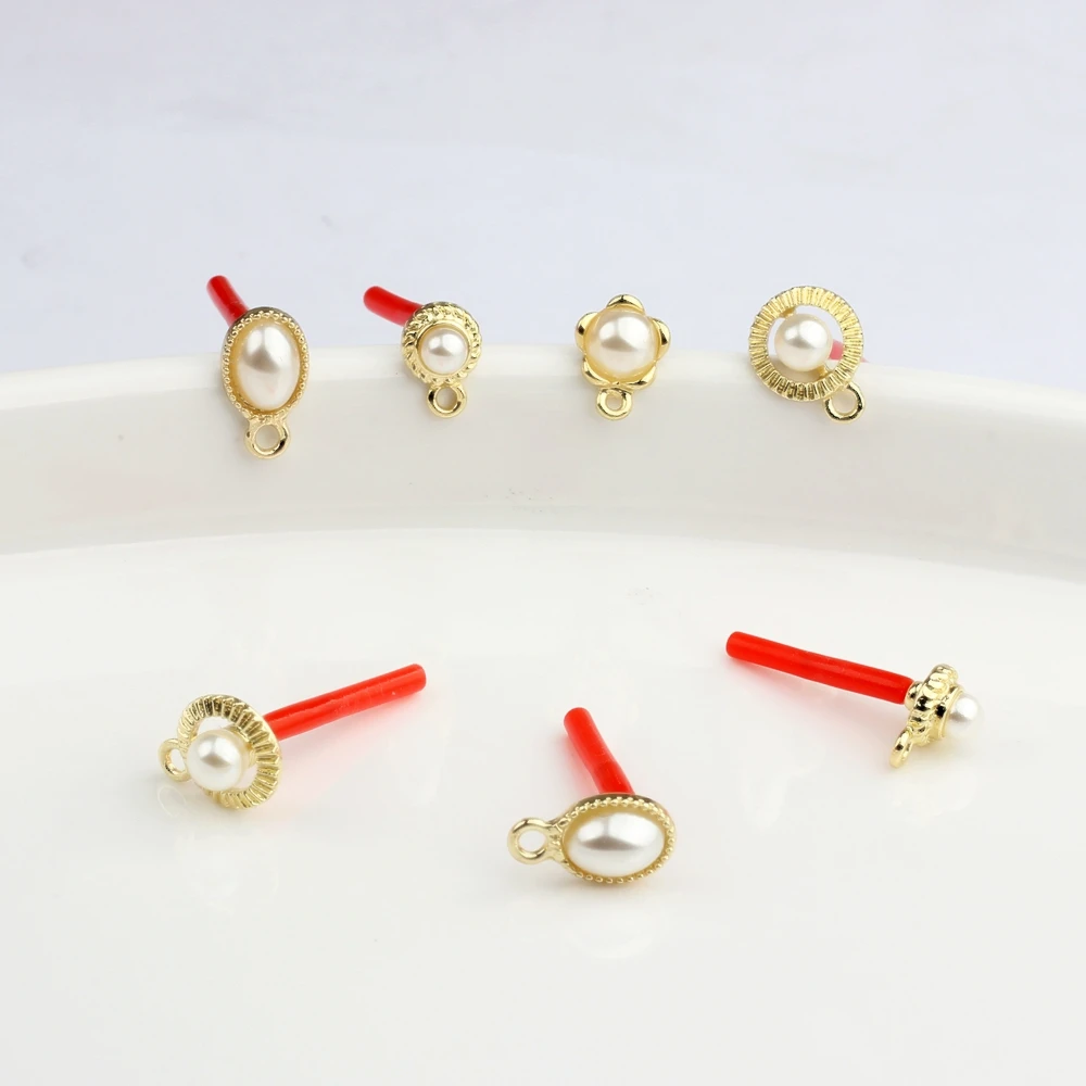 Zinc Alloy Sweet Mini Geometric Pearl Stars Base Earring Connector 6pcs/lot For DIY Fahion Earrings Making Accessories