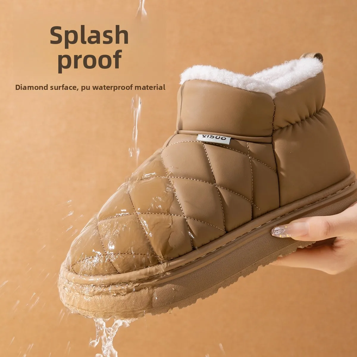 Waterproof Slip Resistant Winter Snow Boots Women Outdoor Traction Sole With Fur Lining Platform Cozy Slip On Slipper Shoes image 3