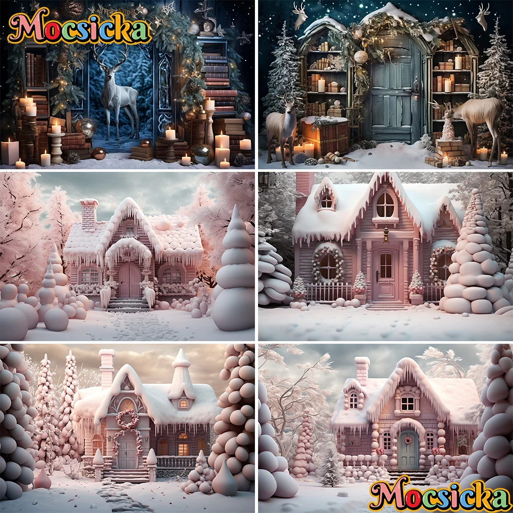 

Mocsicka Christmas Photography Backdrop Adult Portrait Family Child Photocall Polar Express Santa Xmas Trees Background Banner