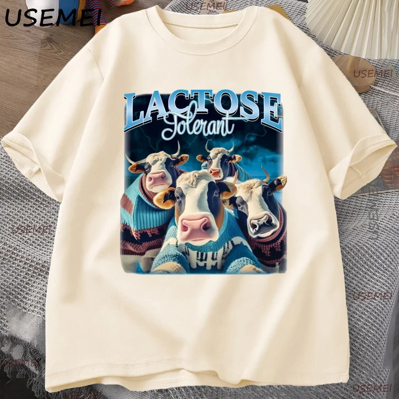 

Retro Lactose Tolerant Cows T Shirt Funny 90s Vintage Silly Animal T-Shirt Men Adult Oversized Tshirt Streetwear Mens Clothing