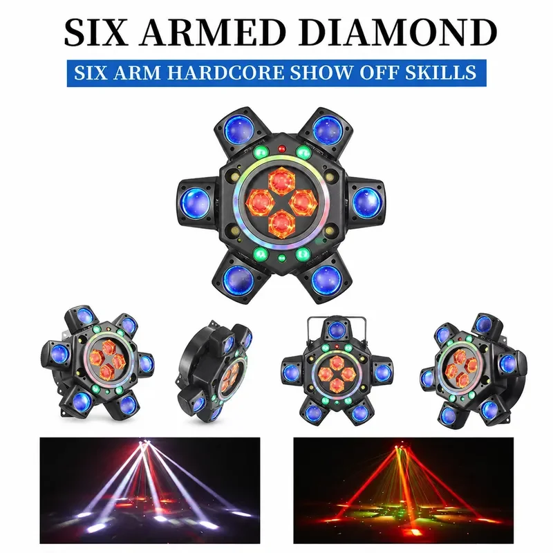 150W RGBW 4in1 Moving Head Light 6 Arm Bee Eye Effect DMX512 Remote Control DJ Disco Bar Party Stage Lighting