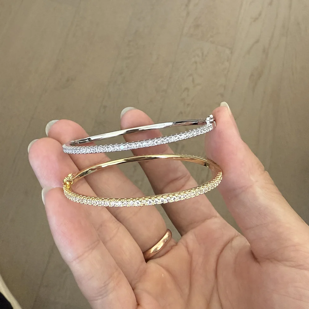 

Fashion Classic Bangle Luxury Silver Color Bracelet With Stone For Women Wedding Party Small Bracelet High Quality Jewelry