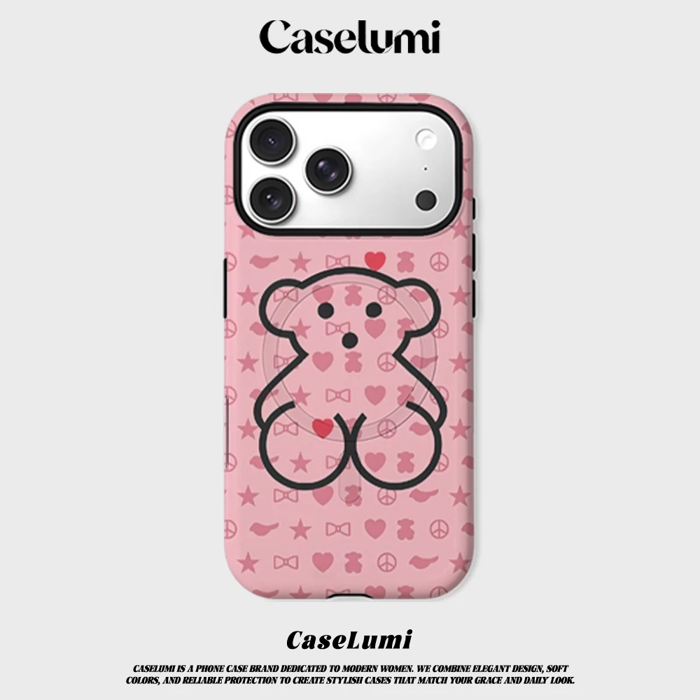 Funda CaseLumi Mate Bumper para Magsafe, Compatible con iPhone 17, 16, 15, 14 Plus, 13 Pro Max, Resistente a Impactos, Carcasa Rígida de PC, Diseño Candy Bear T-TOUS