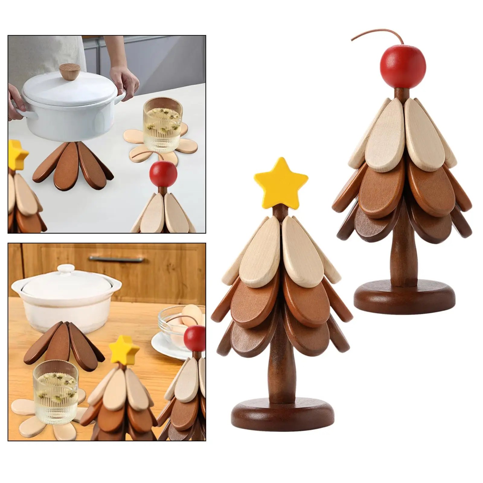 3Pcs Wooden Placemat Pot Holder Tree Art Wood Coaster Wood Table Mat for Pot