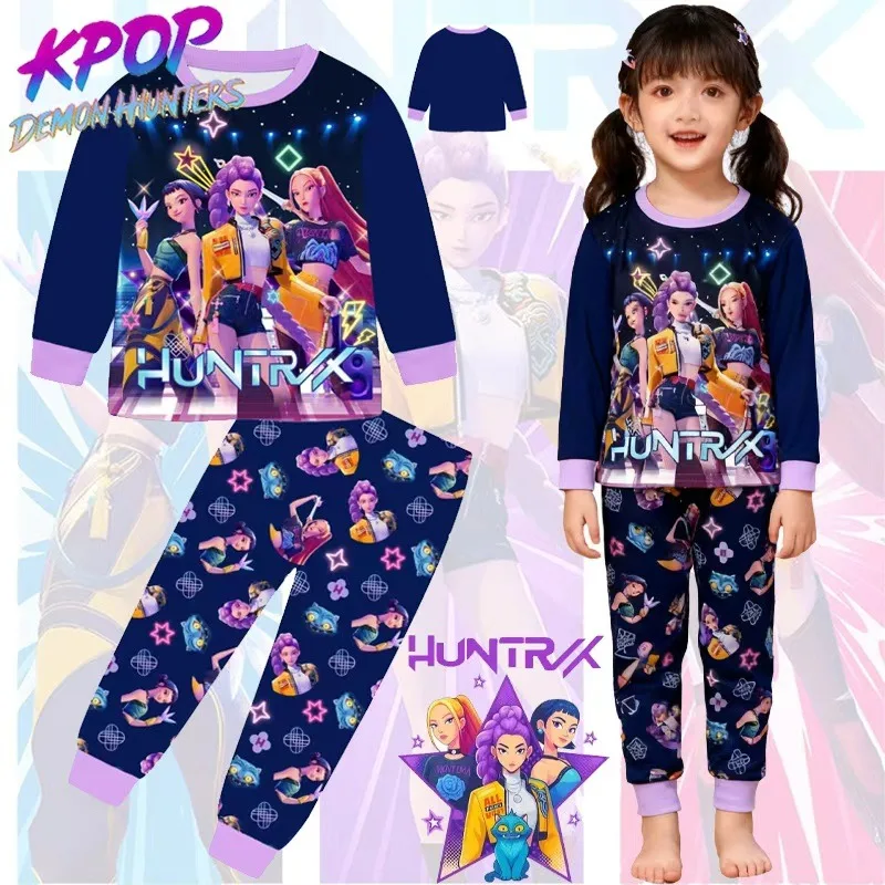 Kpop Demon Hunters Zoey زي بيجامة خريفية للأطفال من عمر 3 إلى 14 سنة - تي شيرت بأكمام طويلة + بنطلون 2 - طقم مكون من قطعتين