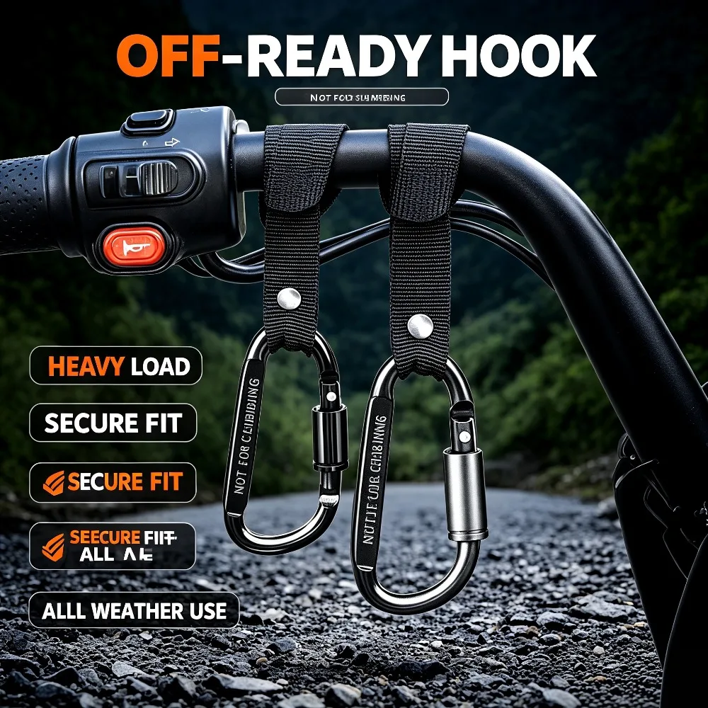 Aluminum Alloy Motorcycle Handlebar Hook Nylon Strap Carabiner Clip 60kg Load Scooter Bike Helmet Bag Water Bottle Hanger