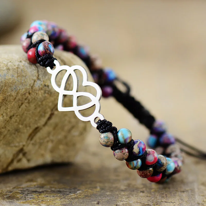 

Peach heart shape double layer hand woven bracelet adjustable bracelet