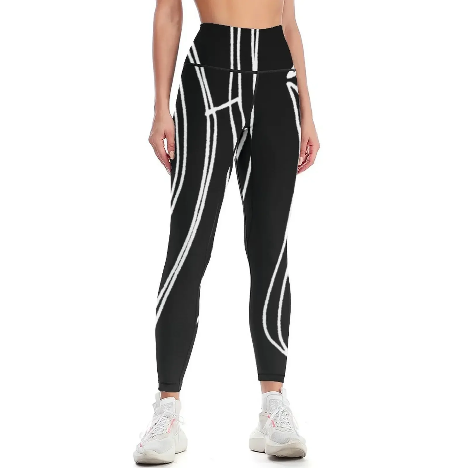

Wavy WHRB White on Black Leggings jogging pants push up fitness sport set legging gym Womens Leggings