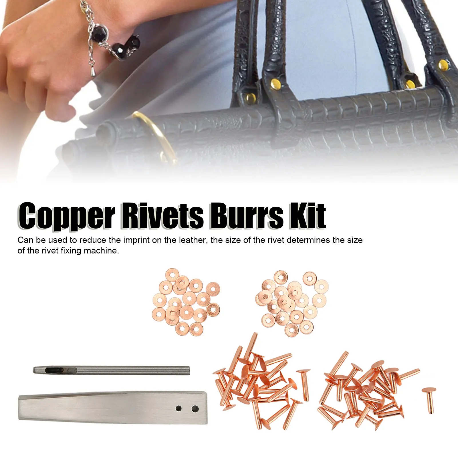 Copper Rivets Burrs Kit Easy To Install Copper Rivets with Setters Rust Proof Studs High Hardness DIY Leather Craft for Bag