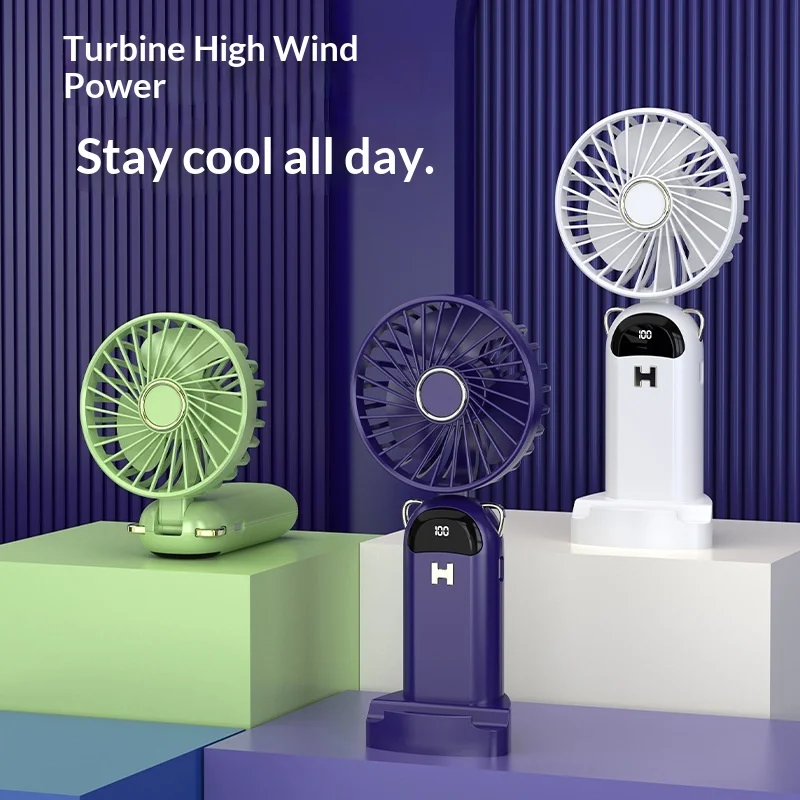USB Rechargeable Handheld Fan, Portable Foldable Mini Desk Fan with LCD Screen, 3-Speed Cooling for Summer Travel Office Home
