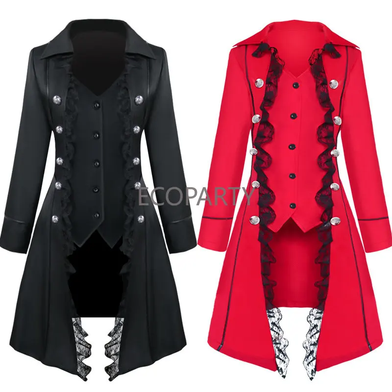 

Women Medieval Victorian Costume Tuxedo Tailcoat Gothic Steampunk Trench Vintage Party Frock Outfit Coat 30