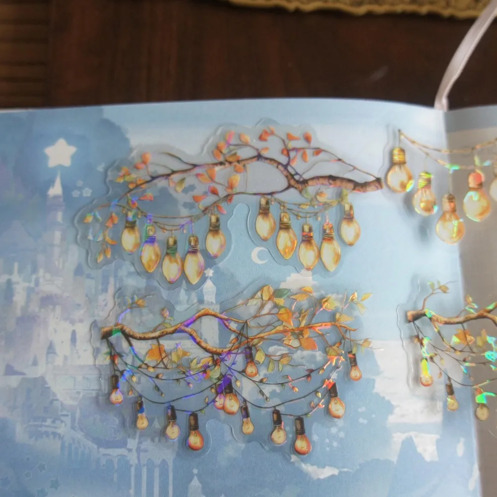 

10 Pcs Laser Diamond Pattern Branch Wrapping Light Strip Style PVC Sticker Scrapbooking DIY Gift Decoration Tag
