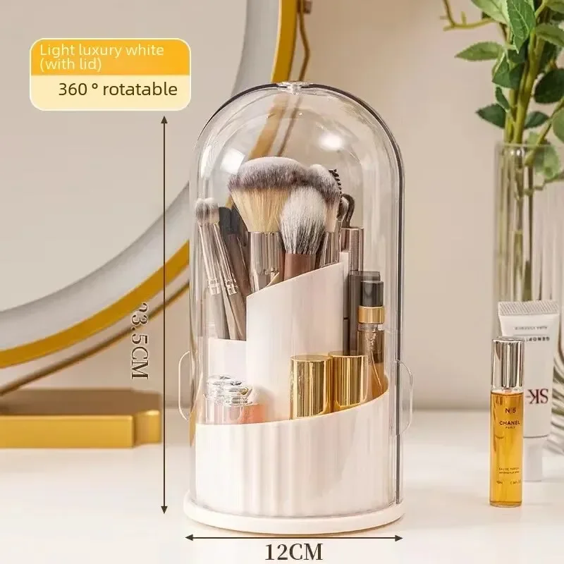 360°Luxury Makeup Storage Box Dustproof Rotating Large Capacity Makeup Brush Storage Cylinder Dressing Table Desktop Pen Holder