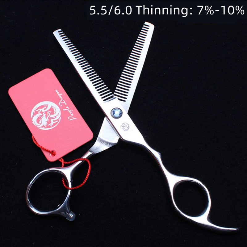 

Purple Dragon 6.0/5.5 Inches Double-sided Thinning Scissors Silver Stainless Steel Family Barber Shop Professional Portable