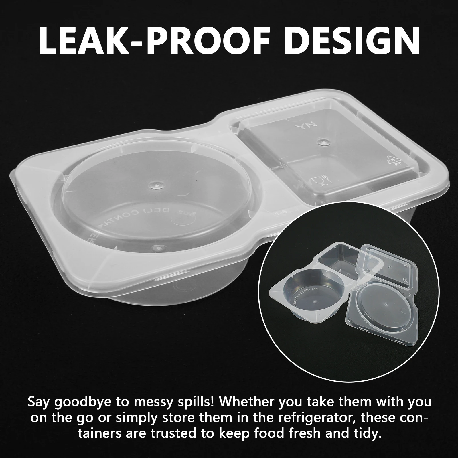 40/80PC Plastic Compartment Snack Containers Reusable Double Compartment Condiment Container Leak-Proof Double Compartment Snack