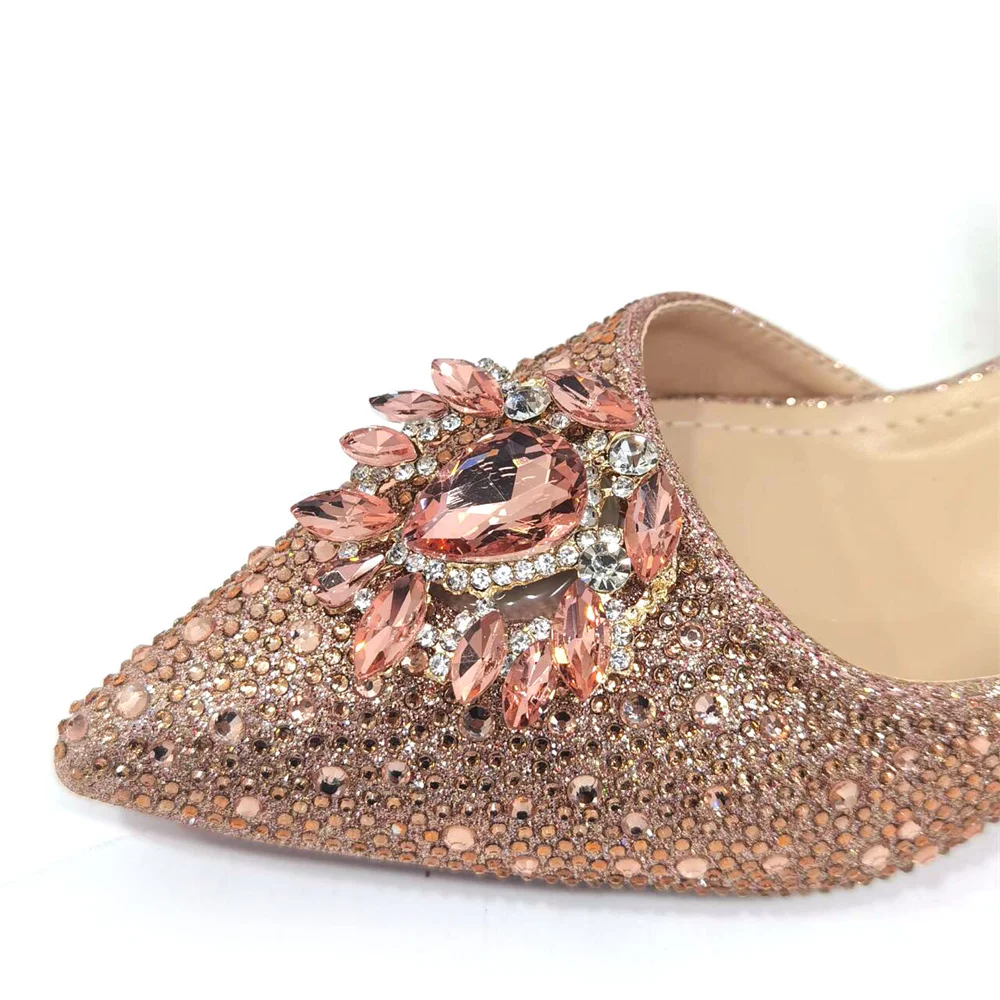 Simplicity High Quality Thin Heels Rhinestones Design Pointed Toe Ladies Sandals with Bag Set in Champagne Color For Party