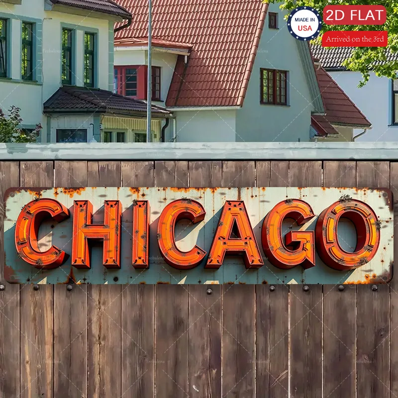 

1 шт. металлическая вывеска, 4x16 дюймов, металлическая вывеска в деревенском стиле «CHICAGO» для винтажного домашнего декора, 2D плоский стиль"