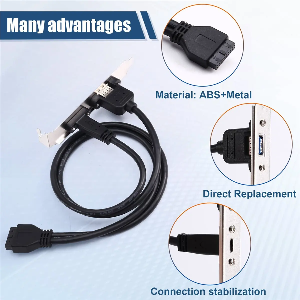 cabo-de-expansao-usb-31-traseiro-de-05m-com-conector-de-20-pinos-para-tipo-c-femea-e-usb-30-femea-com-bezel-para-chassi-de-computador