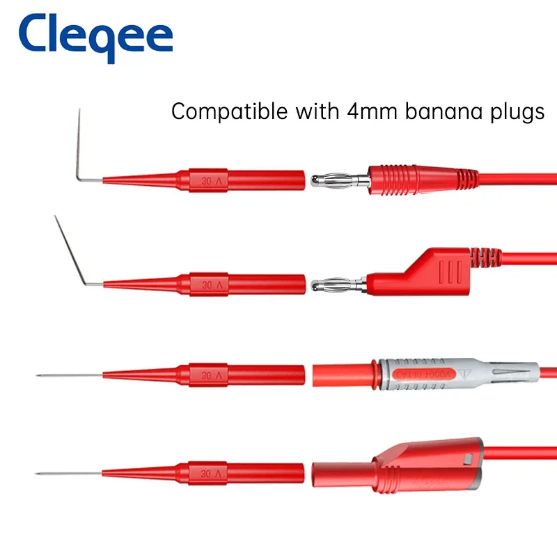 Cleqee P5007 Pro 15 Uds Kit de sondas traseras sondas de prueba con enchufe de 4mm 3 tipos de agujas de perforación de alambre Kit de herramientas