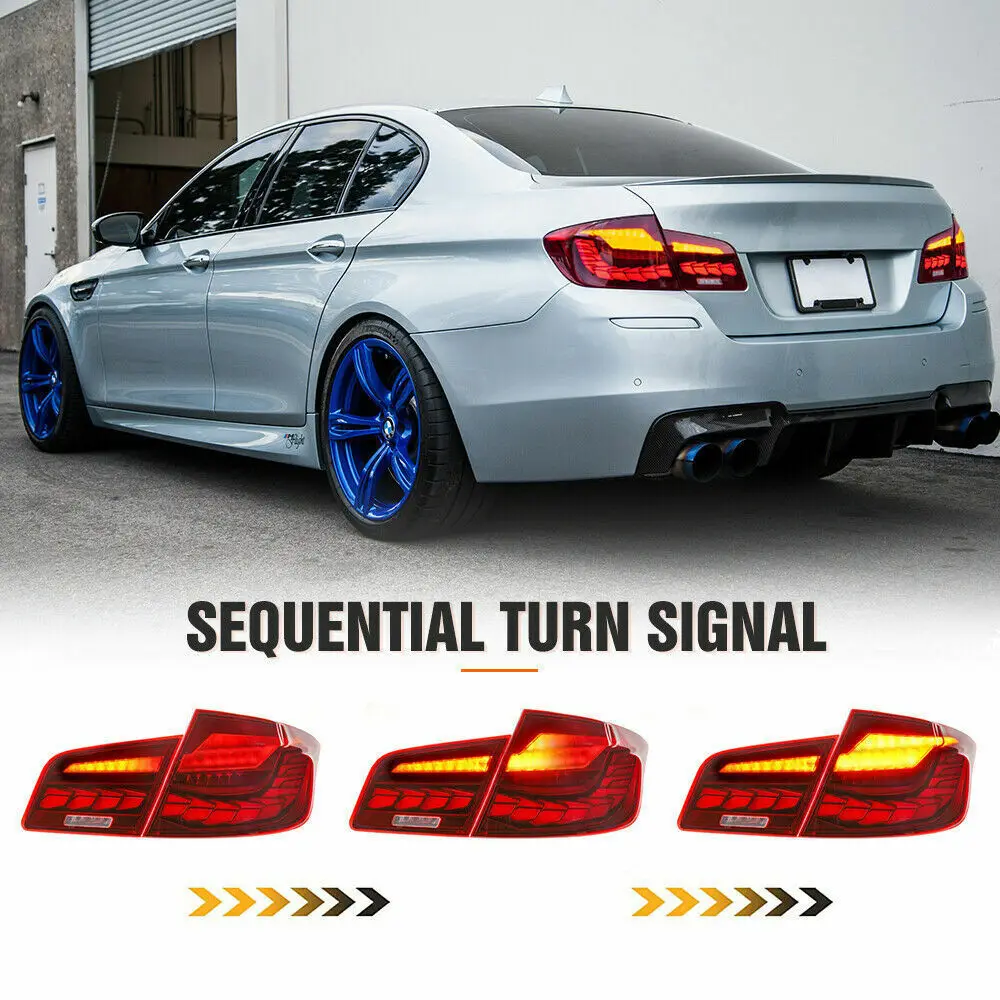 Pair For 2011-2016 BMW 5 Series F10 F18 M5 Red LED Tail Lights Startup Animation