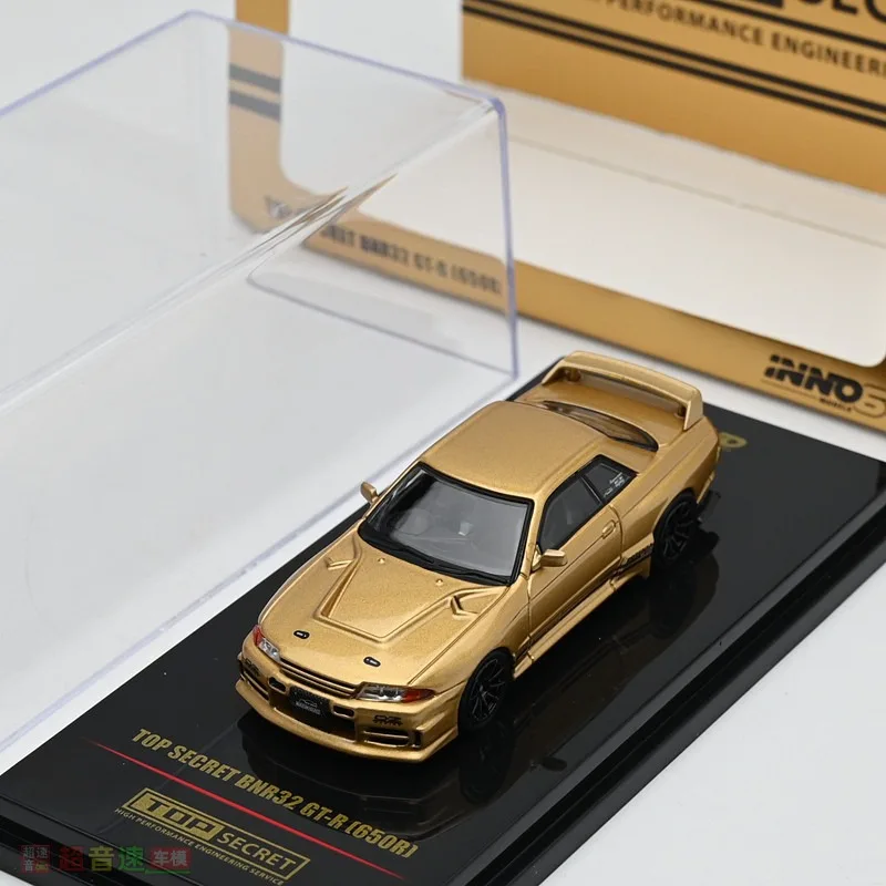 Diecast INNO 1:64 Scale TOP SECRET BNR32 GTR 650R R32 Golden Alloy Car Model