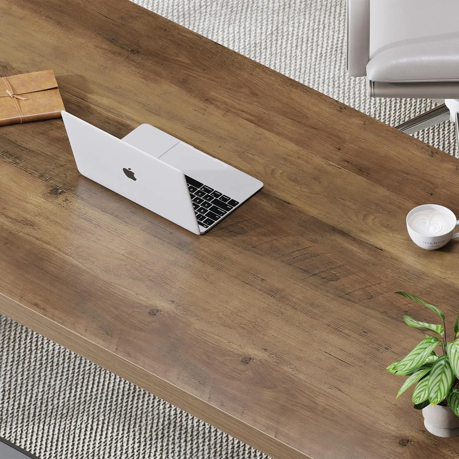 

Ibf Rustic Computer Desk, Modern Metal Home Office Desk, Farmhouse Work Study Writing Desk In Bedroom, Minimalist Wood Laptop