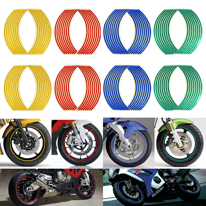 

16pcs/lot Motorcycle Wheel Sticker 18" Reflective Rim Stripe Tape Car Bicycle Wheel Decoration For Honda For Kawasaki