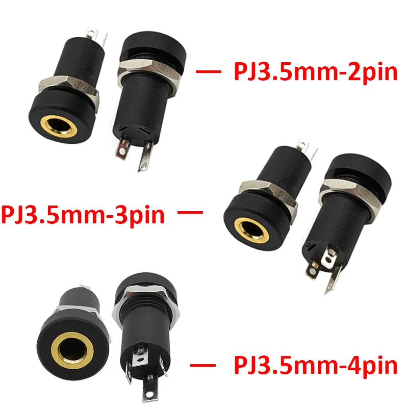 2/3/4pin 3.5mm audio jack 2/3/4 pole stereo soldering panel installation 3.5mm headphone female socket connector with nut