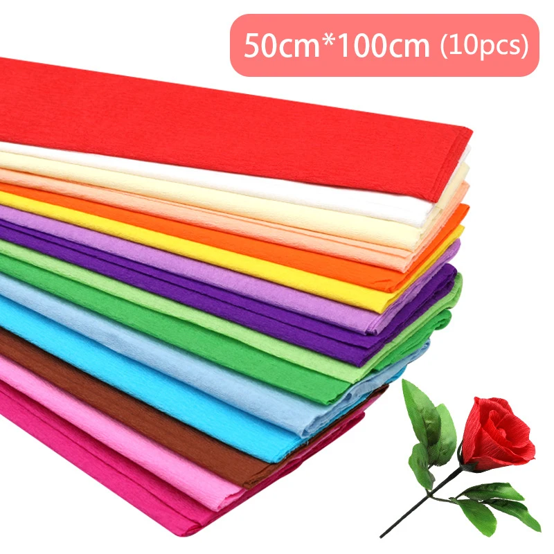 10pcs Soft Crepe Papers Colorful Tissue Papers Crepe Flowers for DIY Craft Projects, 50 X 100cm