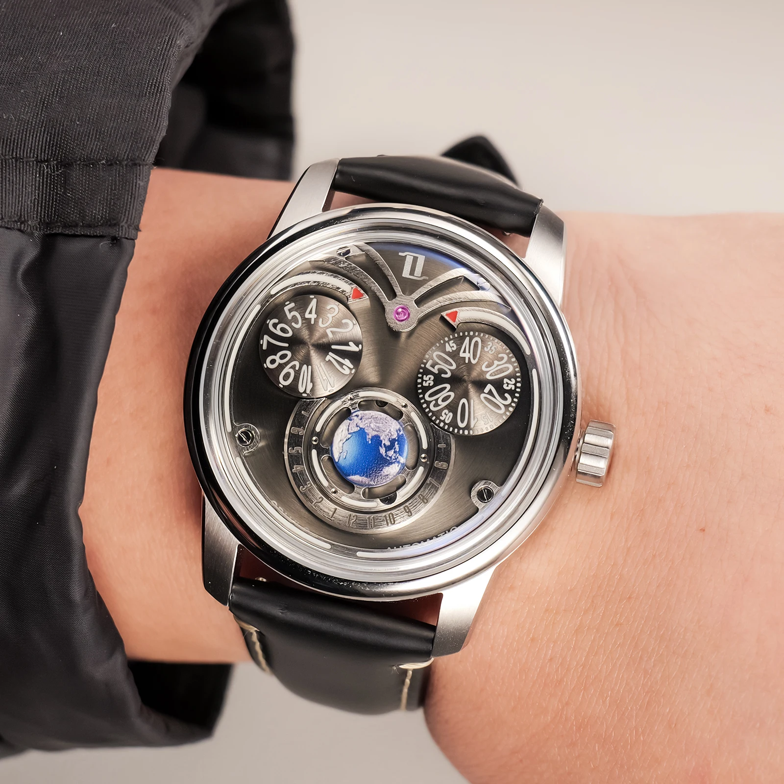 OBLVLO للرجال موضة النسر 3 عيون ساعة أوتوماتيكية مينا أخضر أزرق مضيئة مقاوم للماء ساعة ميكانيكية جلدية مقاومة للماء JM-EAG