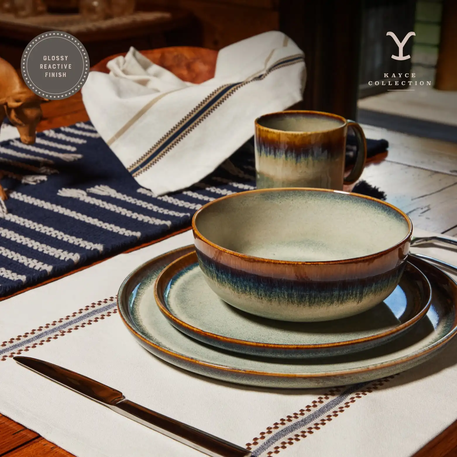Yellowstone Kayce 12-Piece Reactive Ceramic Dinnerware Set