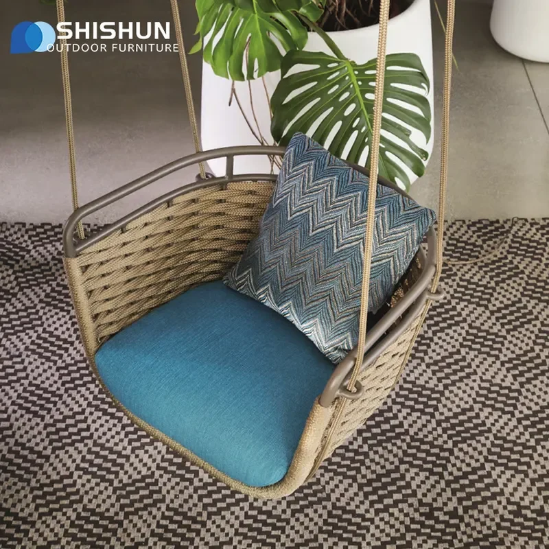 Leisure Outdoor Balcony Swing Rattan Weaving Rocking Chair Villa Hotel Homestay Furniture Garden Courtyard Hanging Basket