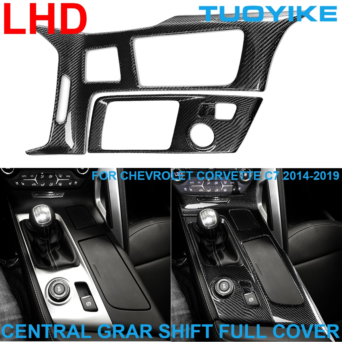 

Car Styling Real Carbon Fiber Central Console Gear Shift Full Panel Cover Trim Decor Sticker For Chevrolet Corvette C7 2014-2019