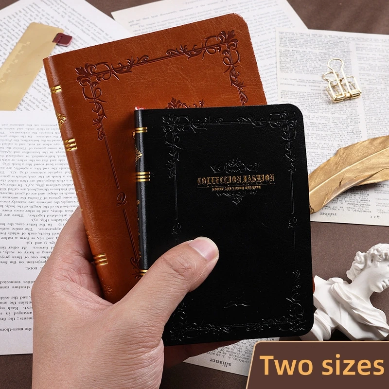 A6A7 Vintage hot gold printed notebook cute compact portable pocket hard shell PU leather note book School supplies office diary